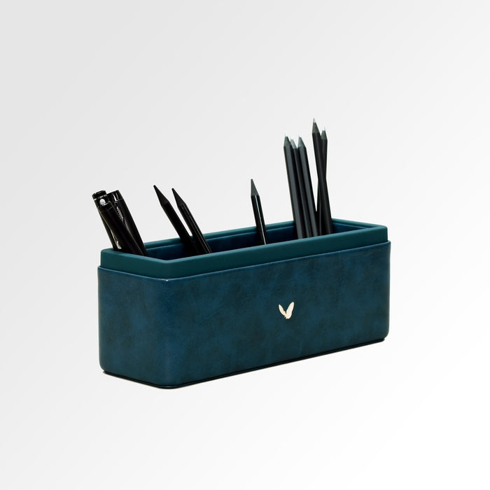 Unmet Desire Pen/Pencil Holder | Faux Leather | Rectangular Large | Moderno | Blue