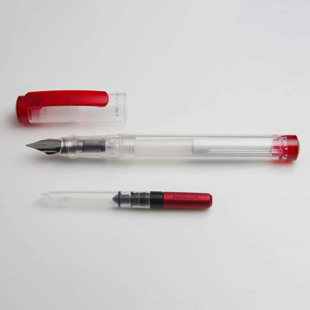 Penlux | Junior | Fountain Pen | Clear Body | Red