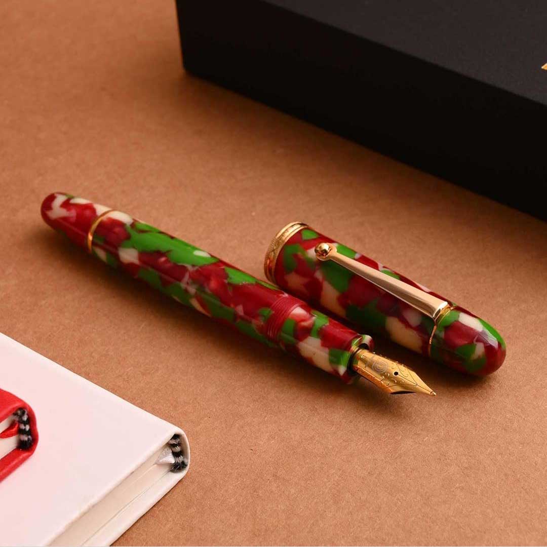 Penlux | Masterpiece Grande | Christmas Edition Fountain Ink Pen | Piston Filling | Oversize Pen with No. 6 Jowo Nibs
