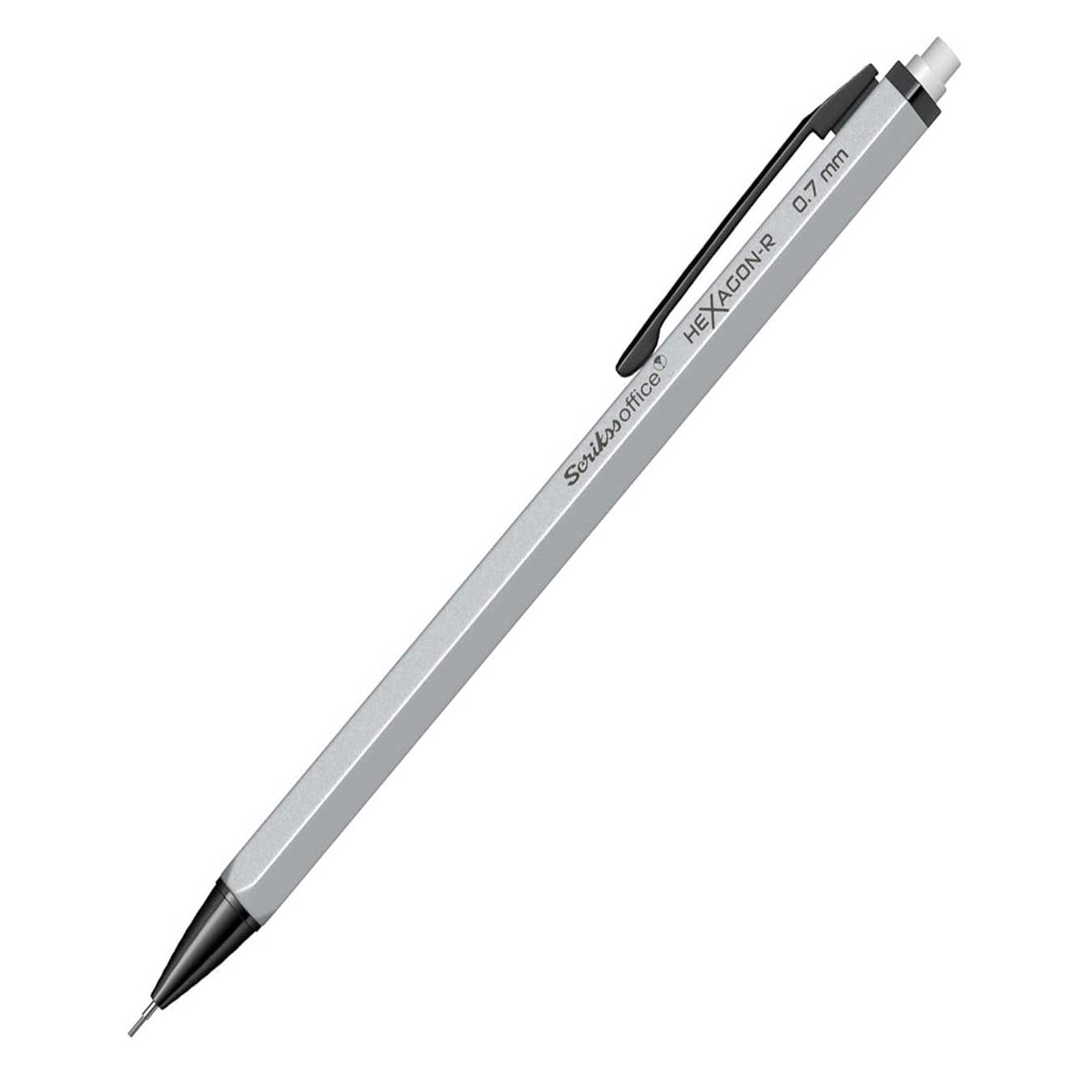 Scrikss Hexagon-R 0.7mm Mechanical Pencil in Silver on a white background
