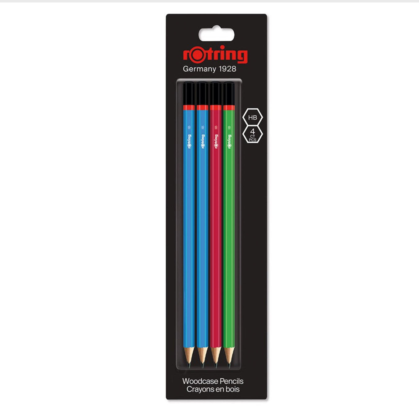 Rotring Woodcase HB Metallic Pencils – Pack of 4 (2 Blue, Red & Green)