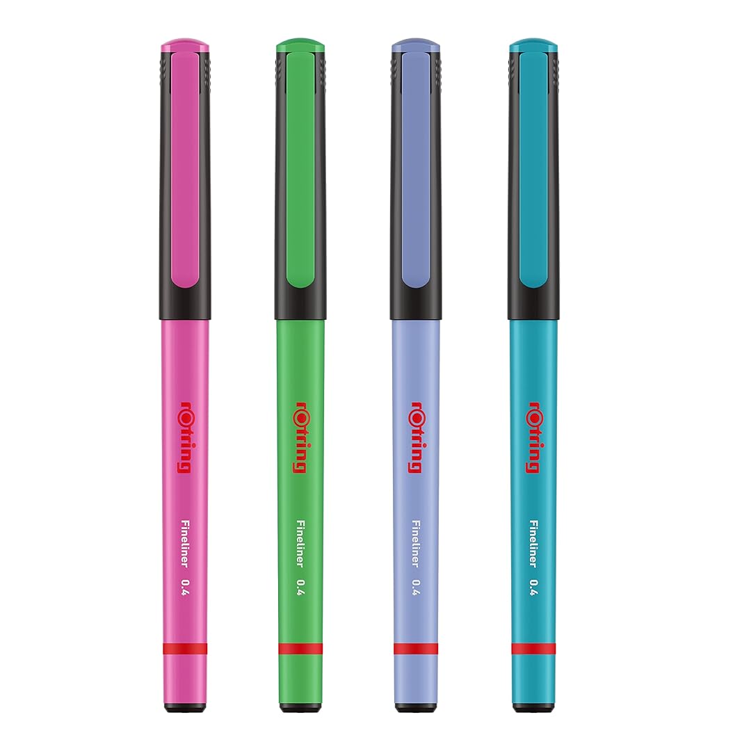 Rotring Liner Fineliner Pens 0.4mm – Assorted Colours (Pack of 4) on a white background