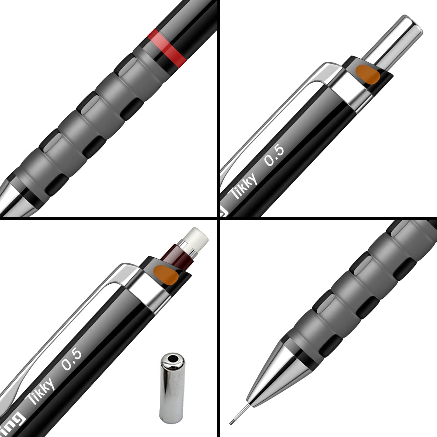 Rotring Tikky 0.5mm Mechanical Pencil – Black | HB Lead | Built - in Eraser 