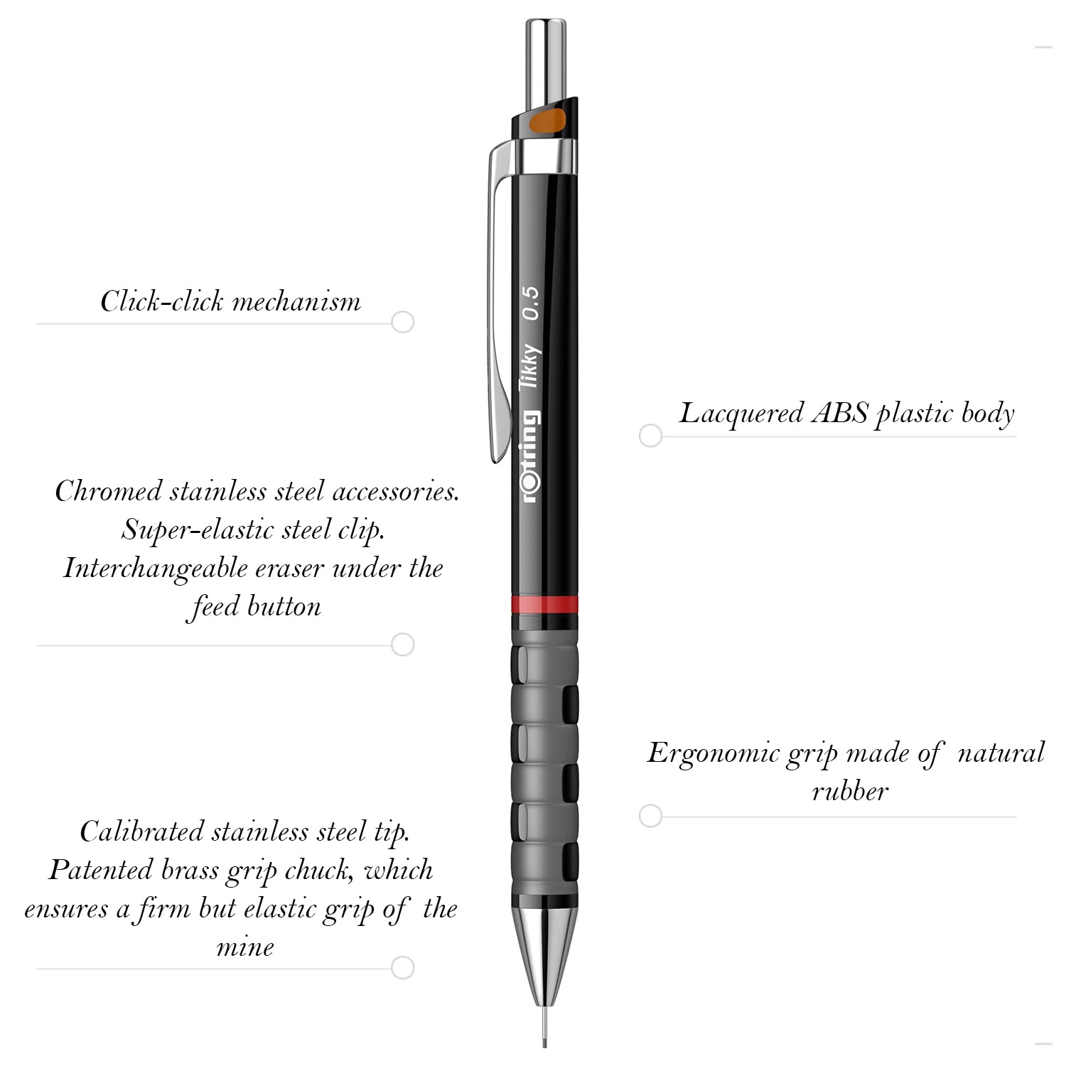Rotring Tikky 0.5mm Mechanical Pencil – Black with Spare Leads 