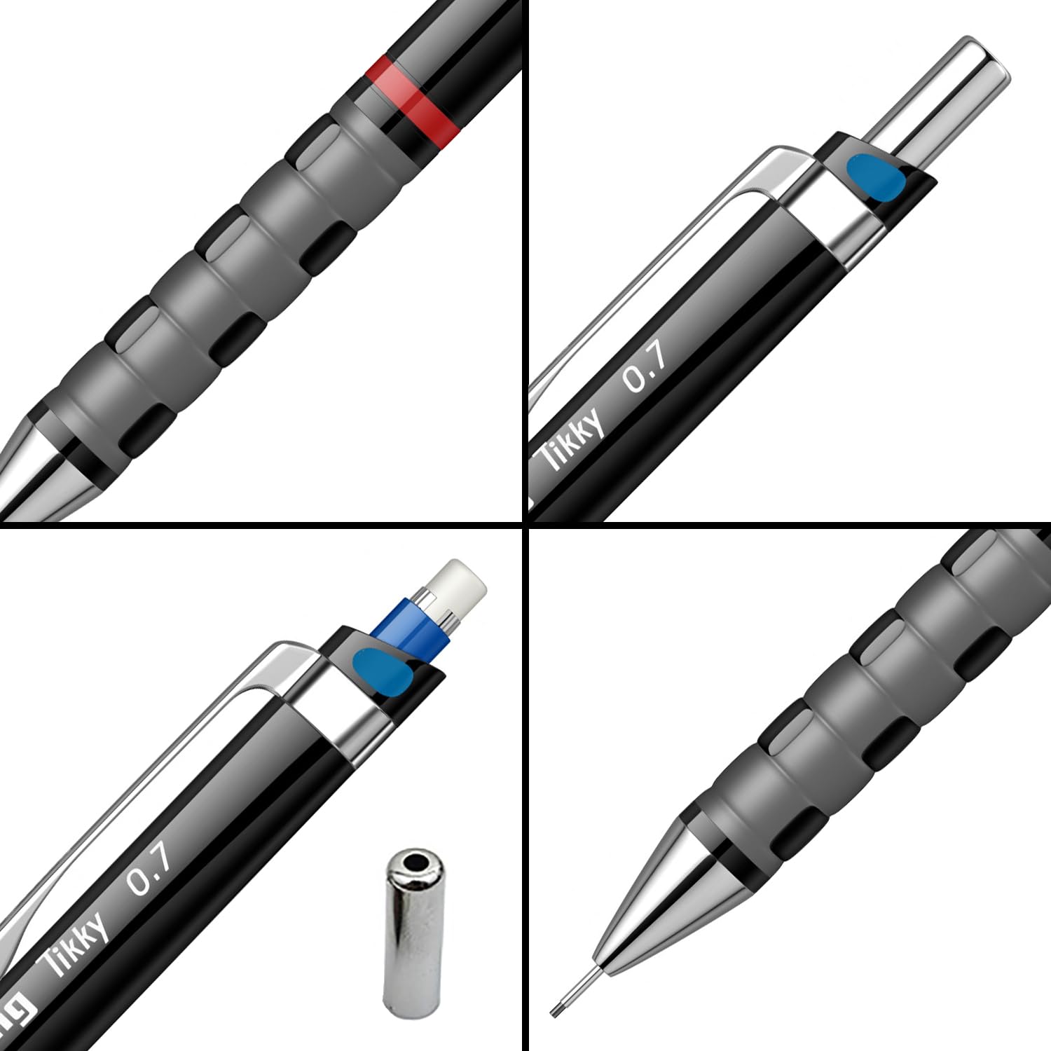 Rotring Tikky 0.7mm Mechanical Pencil – Black | HB Lead | Built - in Eraser 