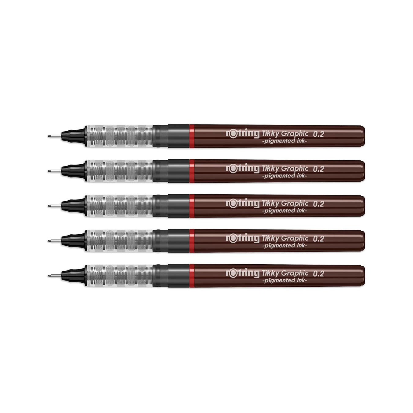 Rotring Tikky Graphic Fineliner 0.2mm Black – Set of 5 on a white background