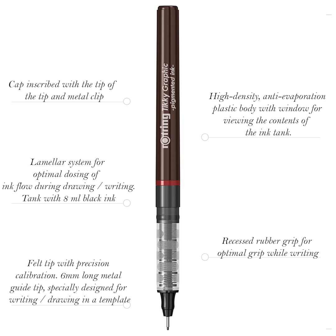 Rotring Tikky Graphic Fineliner 0.5mm with details on a white background