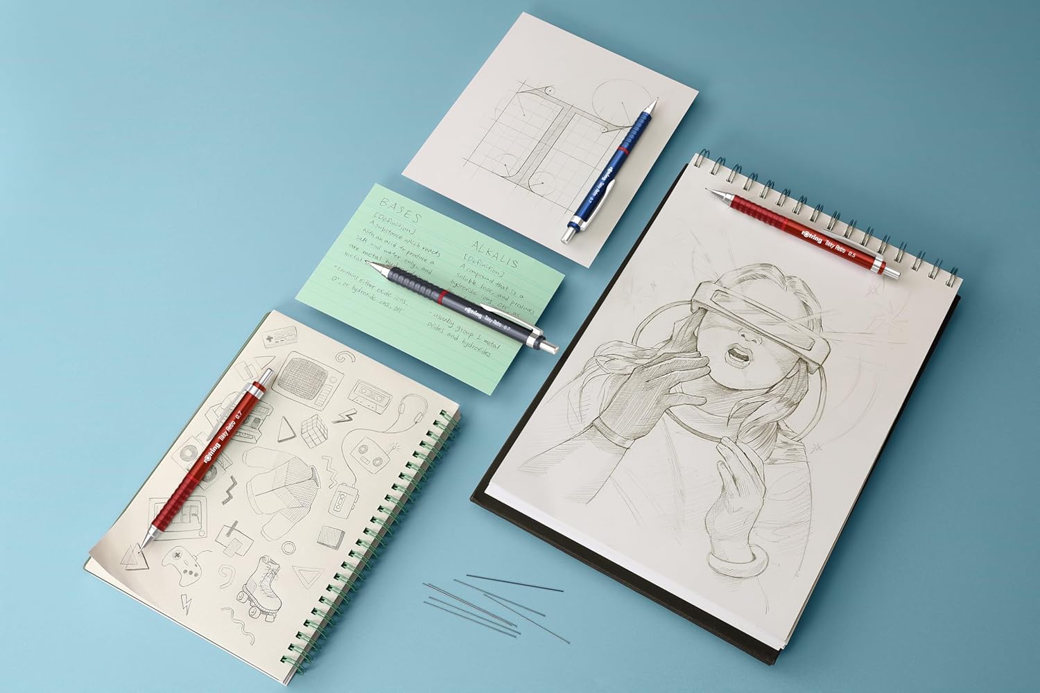 Rotring Tikky Retro Mechanical Pencil 0.5mm – Grey | 2B Lead & Built - In Eraser 