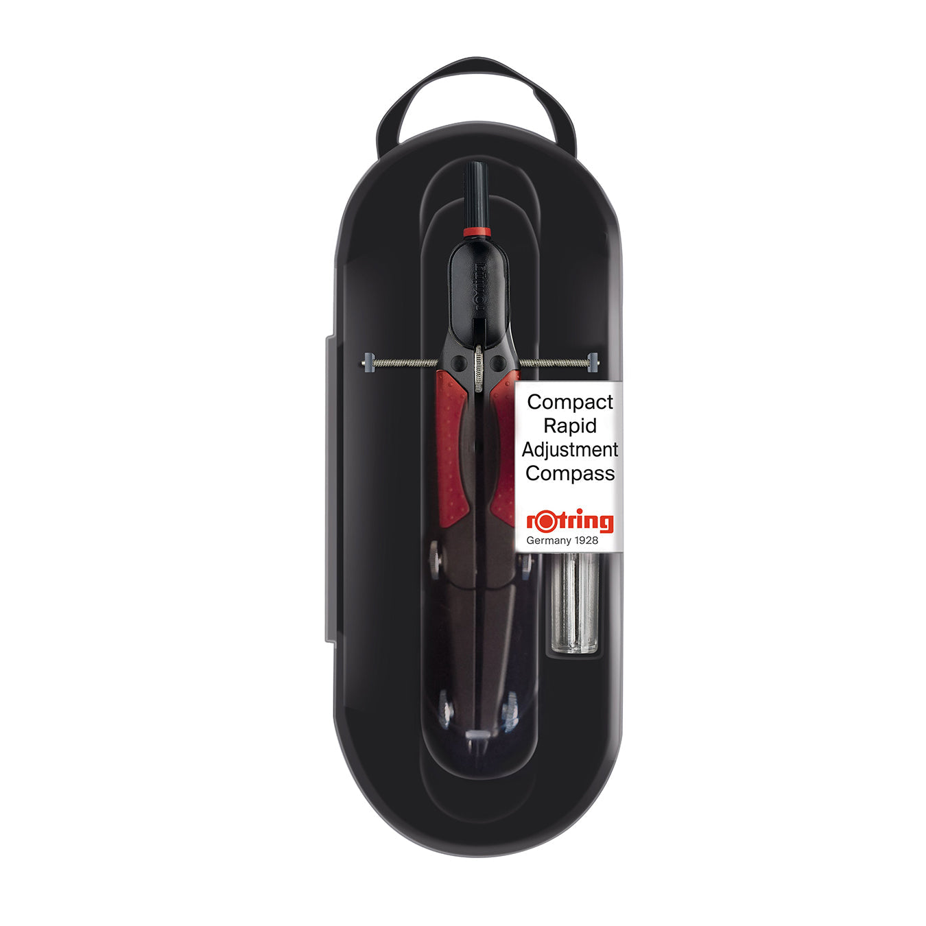 Rofling compact rapid adjustment compass in black case on a white background