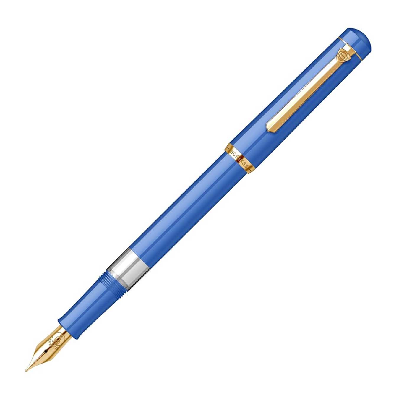 scrikss 419 Blue fountain pen with gold accents on a white background