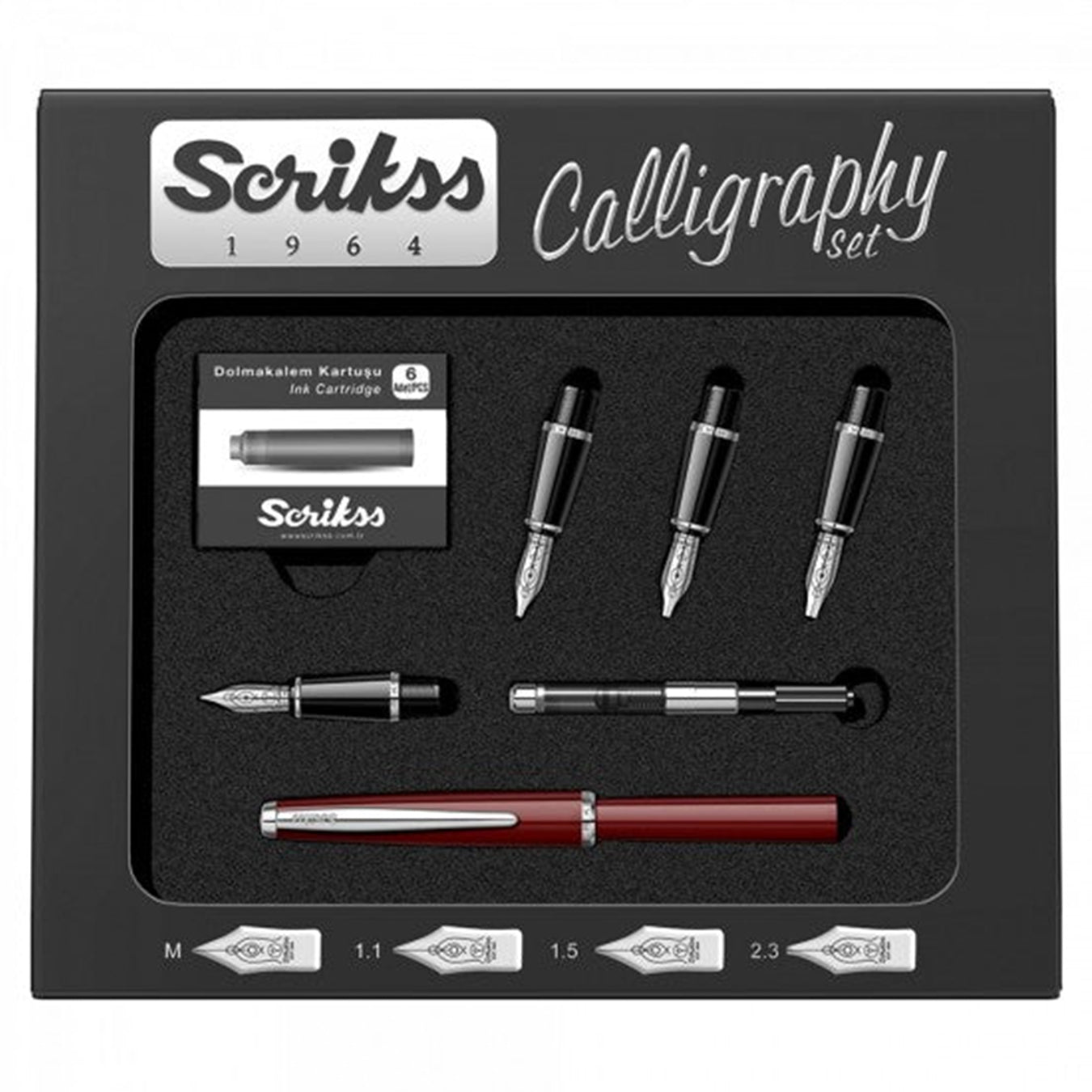 Scrikss Calligraphy Pen Set – Burgundy with 4 nibs in box