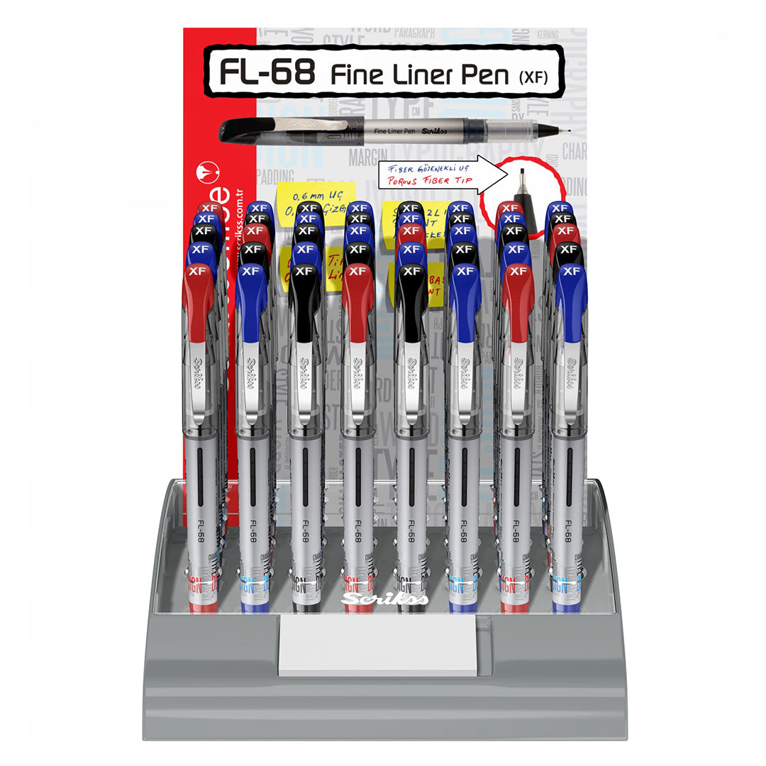 Scrikss FL-68 0.6mm black, blue and red Fineliner
