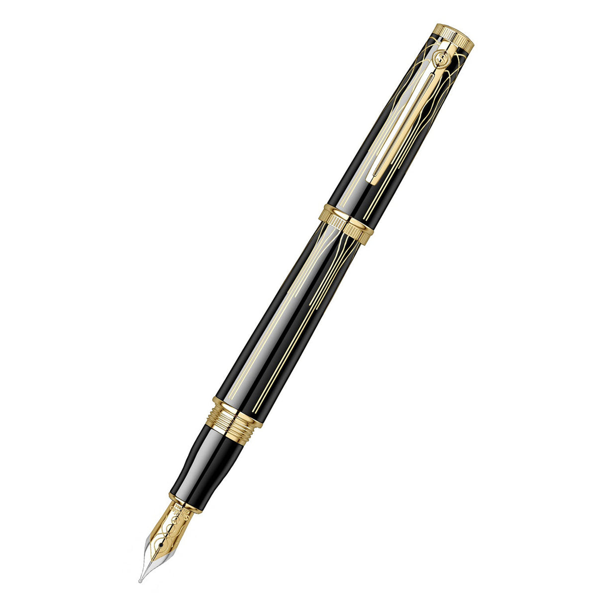Scrikss Heritage Broad Nib Fountain Pen in Glossy Black GT on a white background