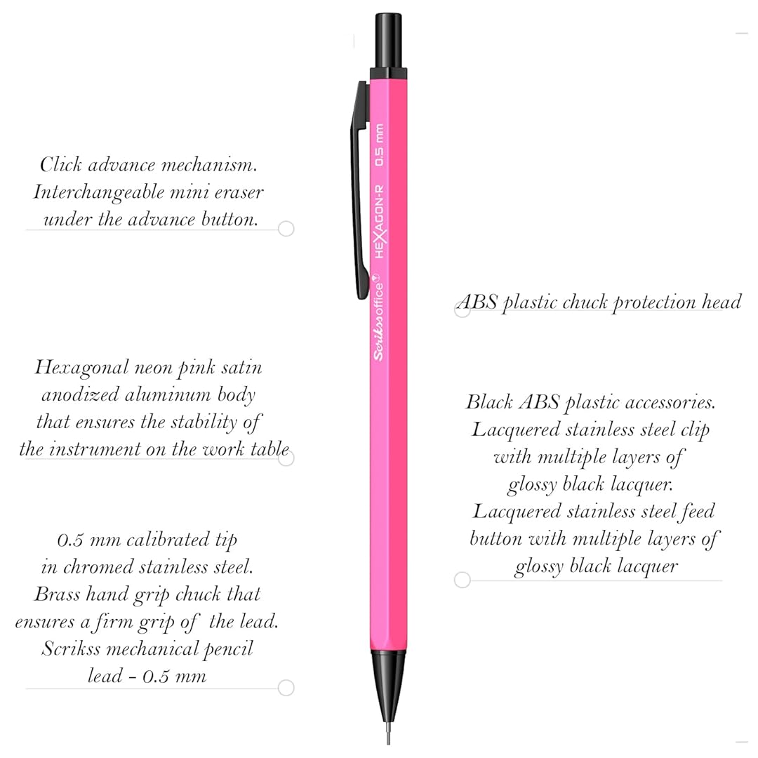 Scrikss | Hexagon-R | Mechanical Pencil | 0.5mm | Neon Pink