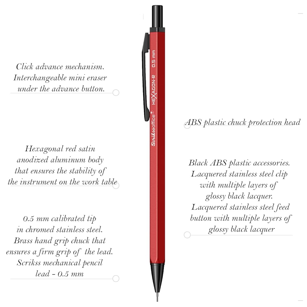 Scrikss | Hexagon-R | Mechanical Pencil | 0.5mm | Red