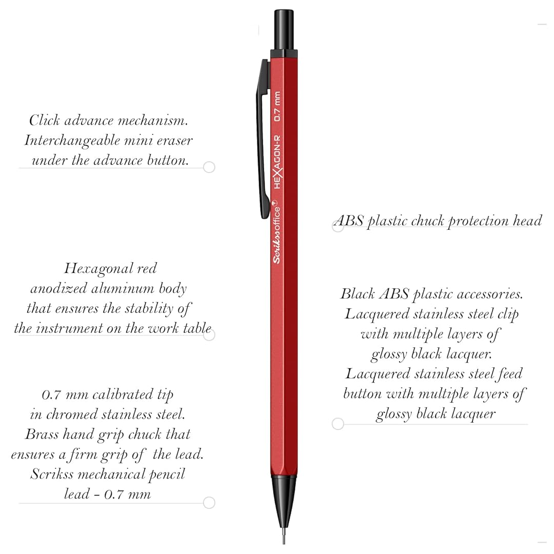 Scrikss | Hexagon-R | Mechanical Pencil | 0.7mm | Red