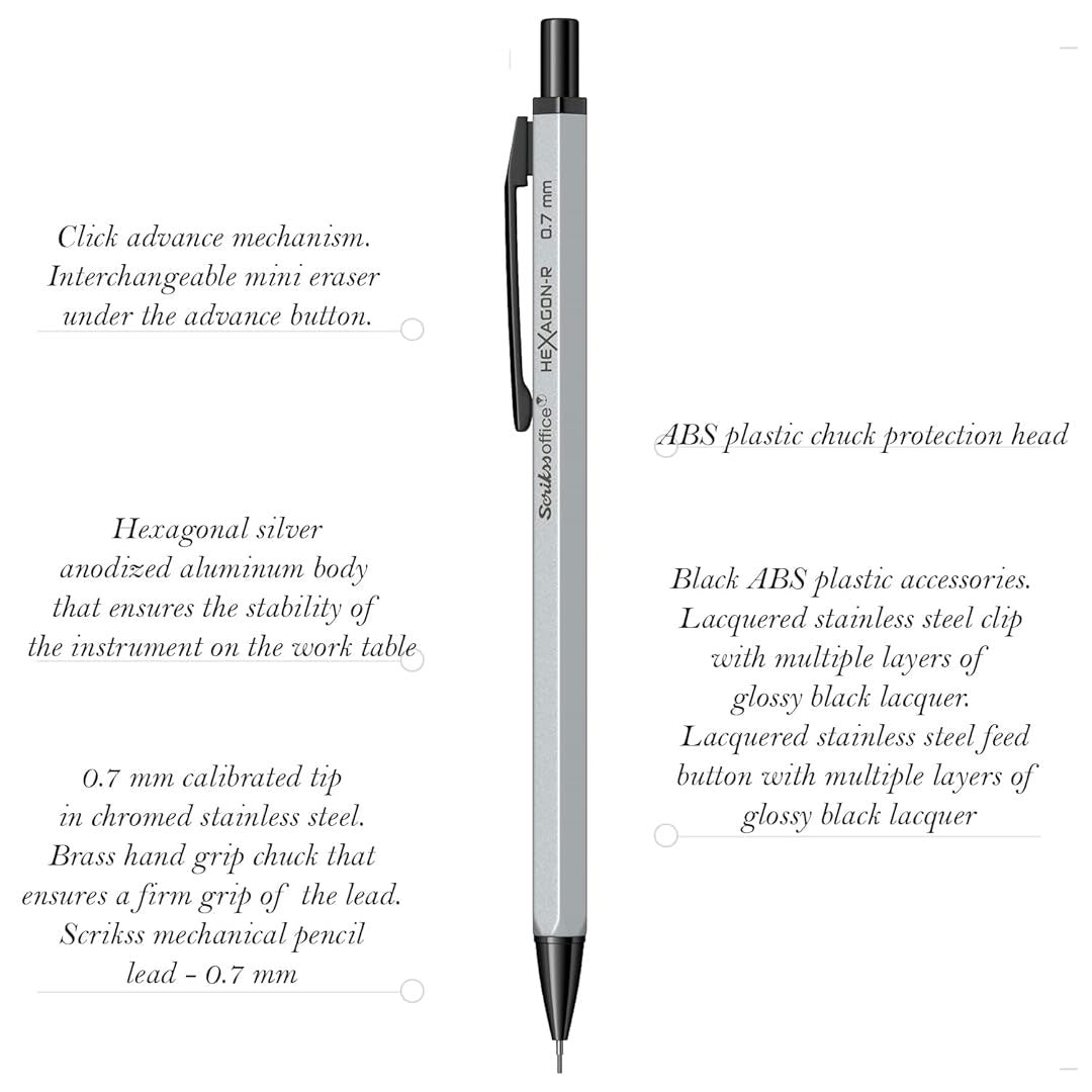 Scrikss Hexagon-R 0.7mm Mechanical Pencil - Silver