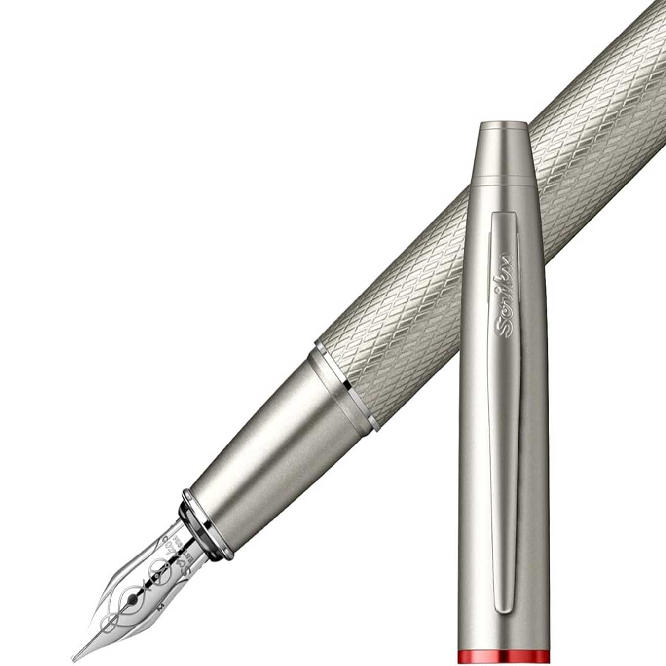 Scrikss Noble 35 Medium nib Fountain Pen in Matte Titanium on white background