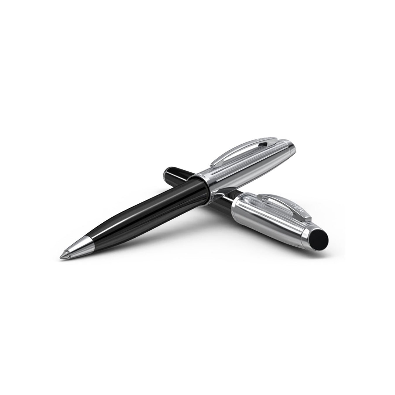 Scrikss Oscar 39 Ballpoint Pen in Black Chrome on a white background