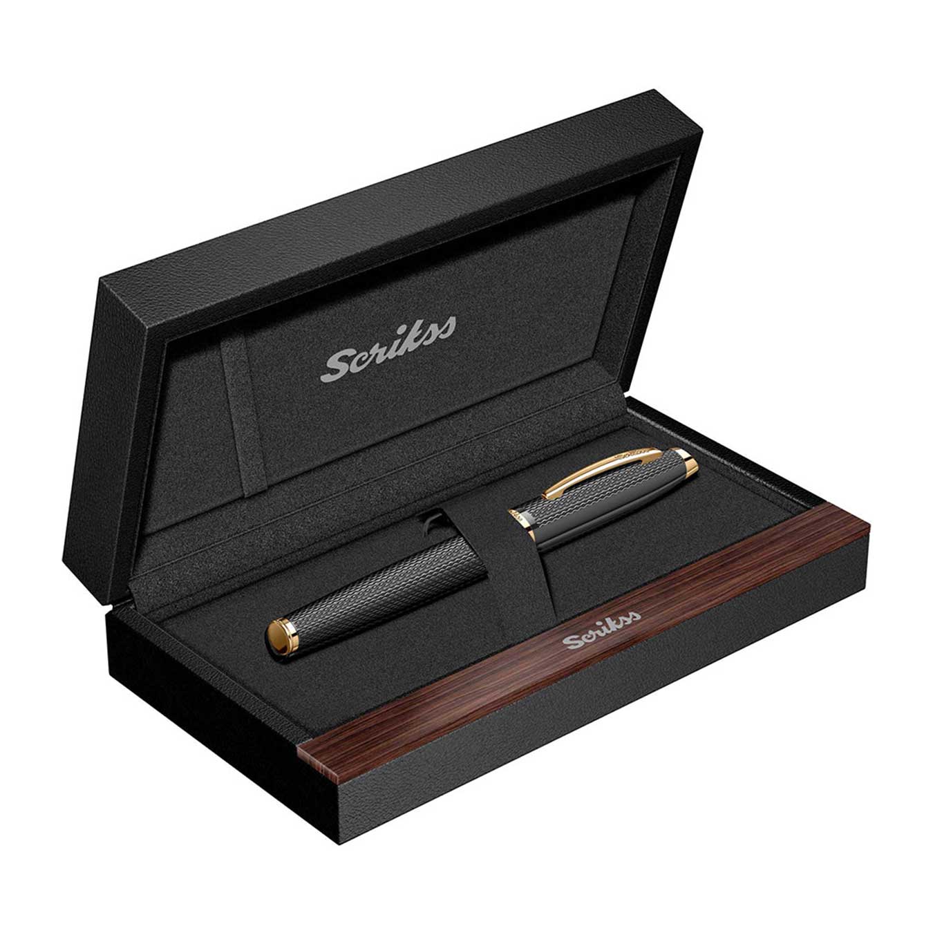 Scrikss Oscar 390 Medium Nib Fountain Pen - Matt Black GT in Gift Box