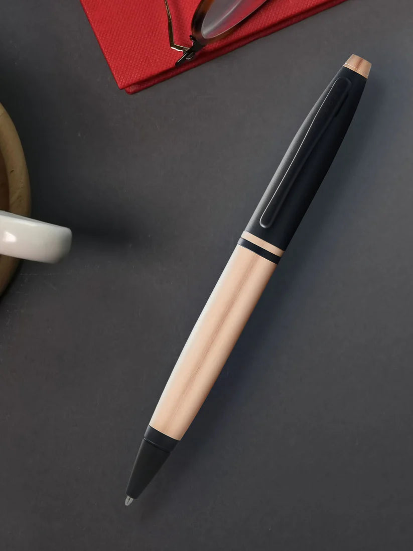 Cross AT0112-27 Calais™ Brushed Rose Gold Plate and Black Lacquer Ballpoint Pen