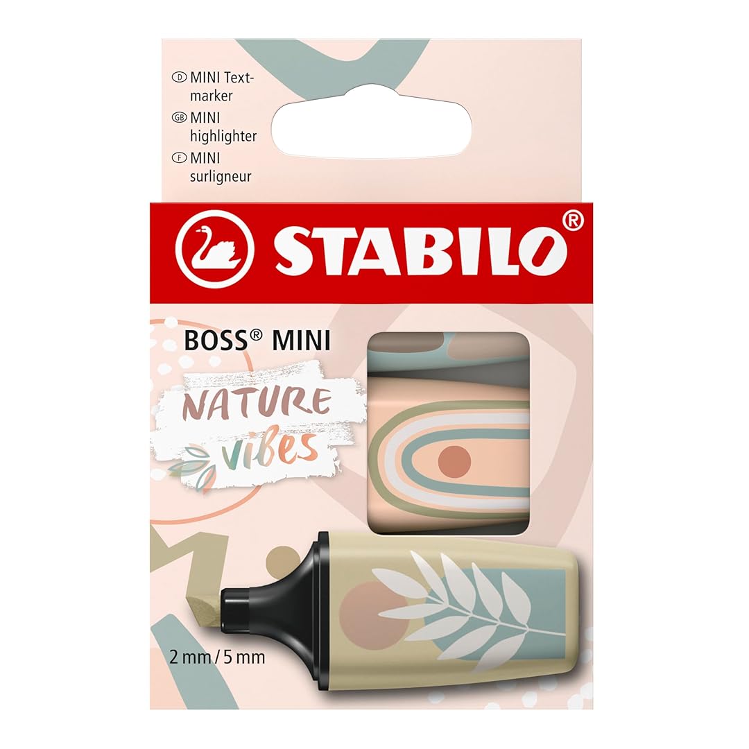 Stabilo | Boss | Mini Naturevibes | Highlighter Pen | Pack of 3 | Mud green | Earth green | Beige