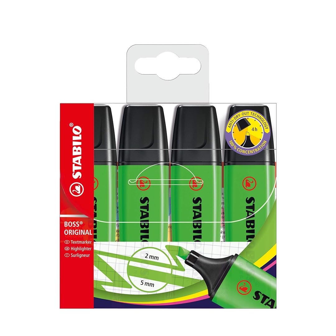 Stabilo | Boss Original | Green | Pack of 4 | Highlighter Pen