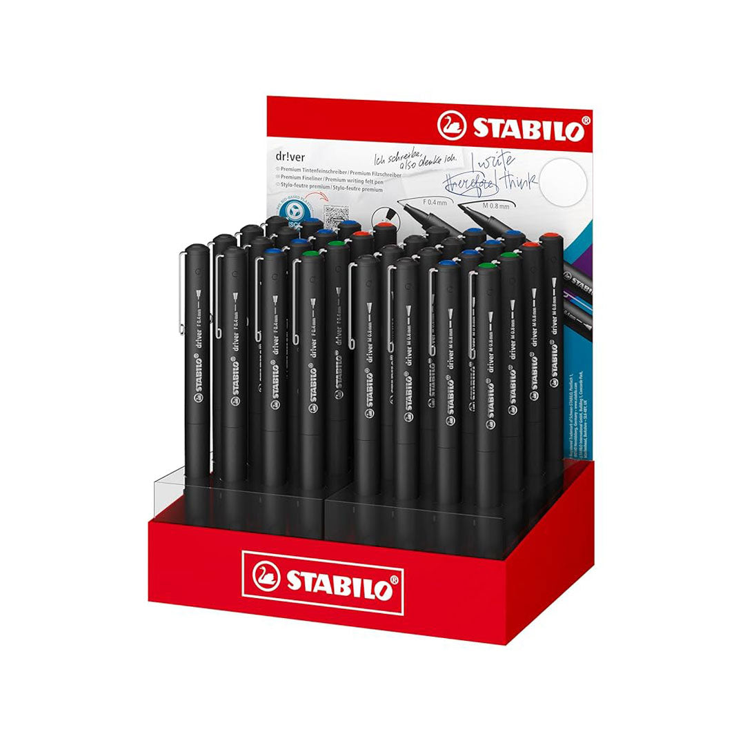 Stabilo | dr!ver Series | Premium Fineliner & Felt Tip | 32 Pens | Black, Blue, Red, Green