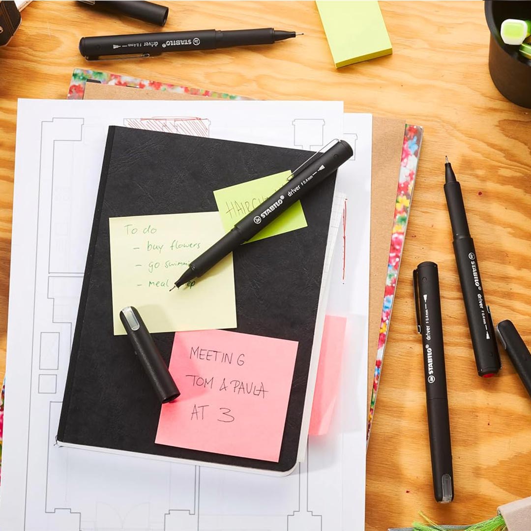 Stabilo | dr!ver Series | Premium Fineliner & Felt Tip | Pack of 4 | 0.4 MM | Black, Blue, Green, Red