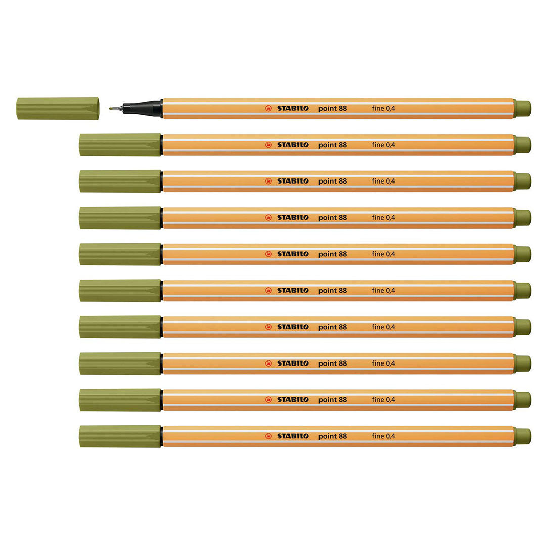 Stabilo | Point 88 | Fineliner | Mud Green | Pack Of 10