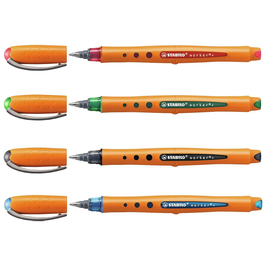 Stabilo | Worker+ | Roller Ball | Medium | Wallet of 4 | Assorted Colours