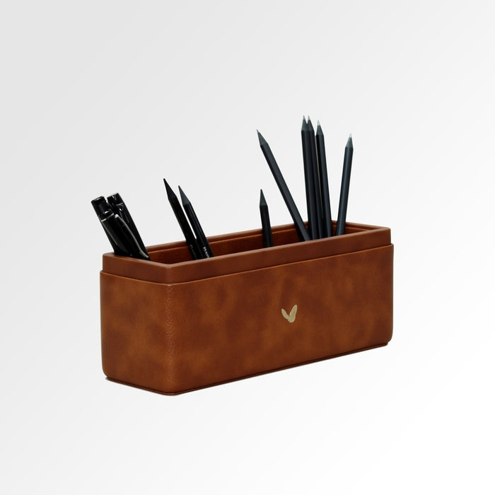 Unmet Desire Pen/Pencil Holder | Faux Leather | Rectangular Large | Classic | Tan