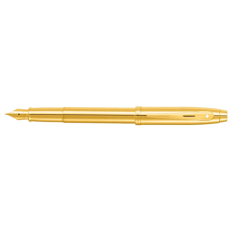 Sheaffer 100 9372 Glossy PVD Gold With PVD Gold Trim Fountain Pen Medium Nib