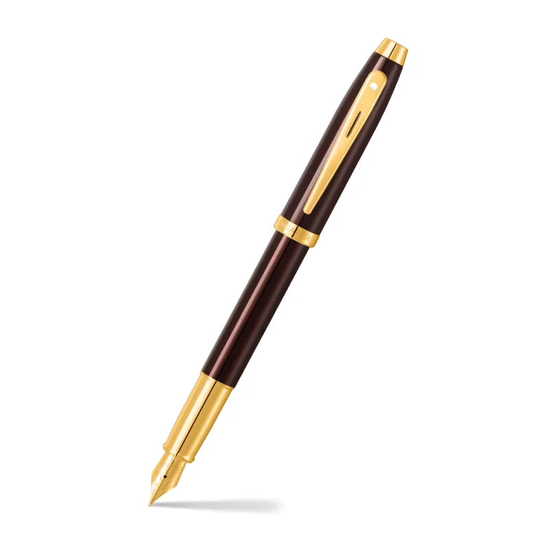 Sheaffer 100 9370 Glossy Coffee Brown With PVD Gold-Tone Trim Fountain Pen Medium Nib