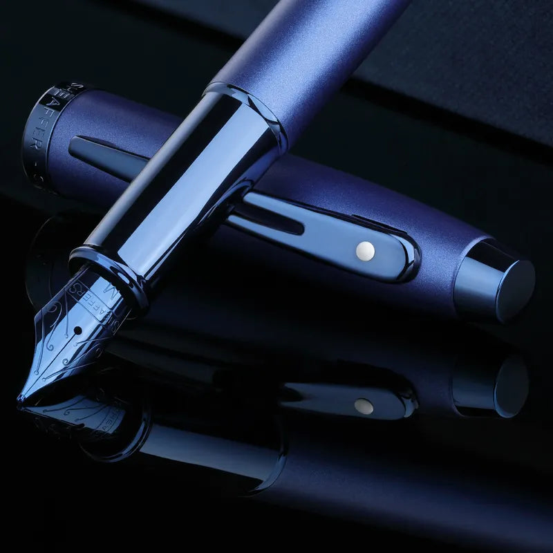 Sheaffer 100 9371 Satin Blue With PVD Blue Trim Fountain Pen Medium Nib