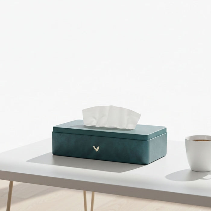 Unmet Desire Tissue Box Holder for Home and Office in Premium Faux Leather | Size: 9.5 x 4.5 x 2.5(H) Inches | Moderno Blue