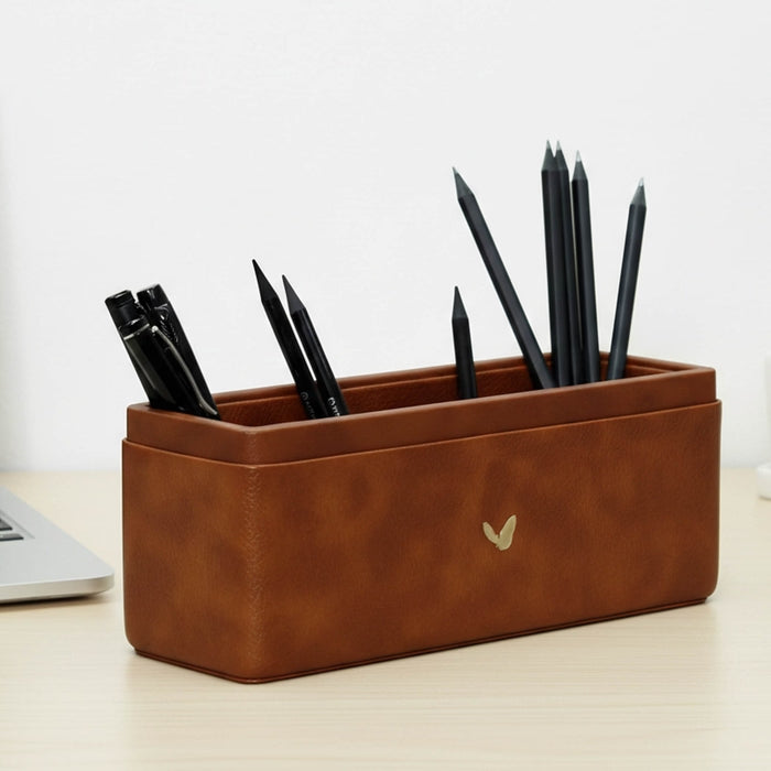 Unmet Desire Pen/Pencil Holder | Faux Leather | Rectangular Large | Classic | Tan