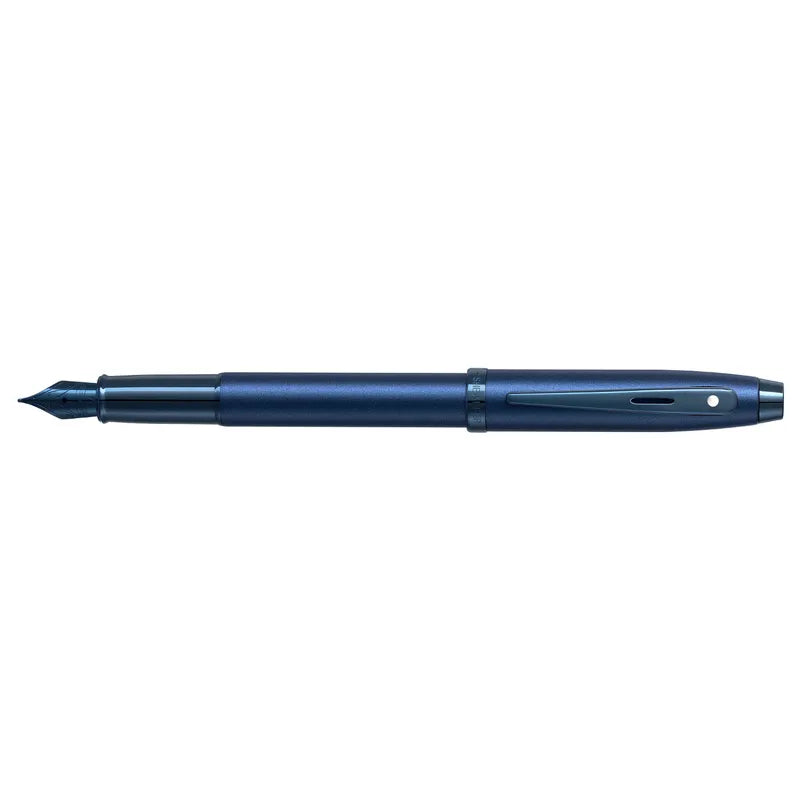 Sheaffer 100 9371 Satin Blue With PVD Blue Trim Fountain Pen Medium Nib