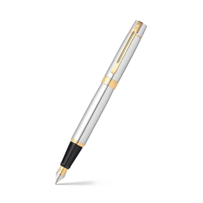Sheaffer 9342 Gift 300 Bright Chrome with Gold Tone Trim Fountain Pen Medium Nib