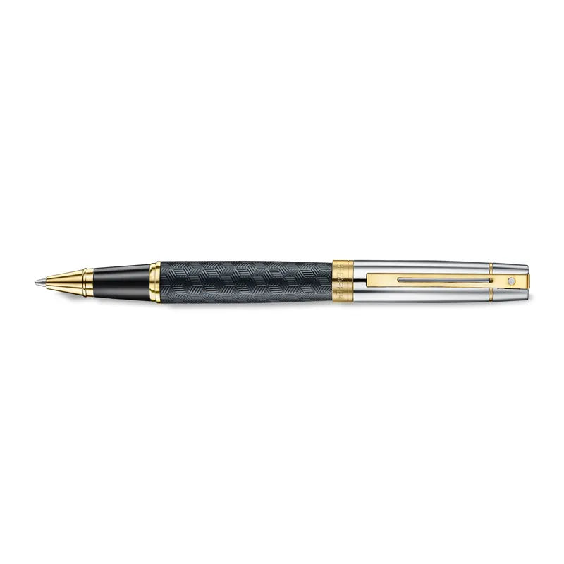 Sheaffer 300 9347 Engraved Black with Chrome Cap and Gold Trims Rollerball Pen