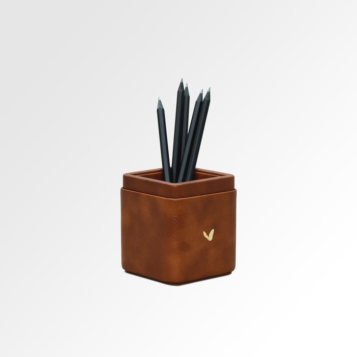 Unmet Desire Pen/Pencil Holder | Faux Leather | Square Small | Classic | Tan