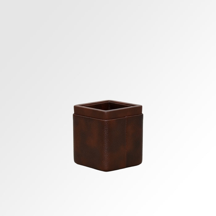 Unmet Desire Pen/Pencil Holder | Faux Leather | Square Small | Classic | Brown
