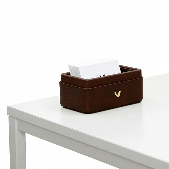 Unmet Desire Visiting Card Holder for Desk | Faux Leather | Rectangular | Classic | Brown
