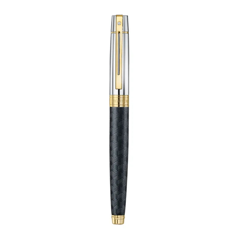 Sheaffer 300 9347 Engraved Black with Chrome Cap and Gold Trims Rollerball Pen