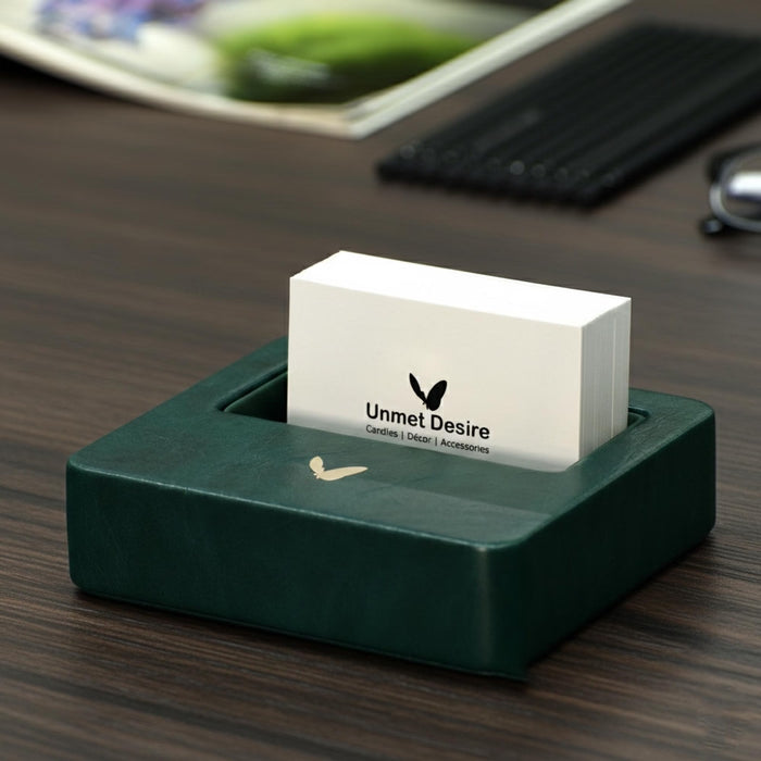 Unmet Desire Visiting Card Holder for Desk | Faux Leather | Square | Moderno | Olive Green