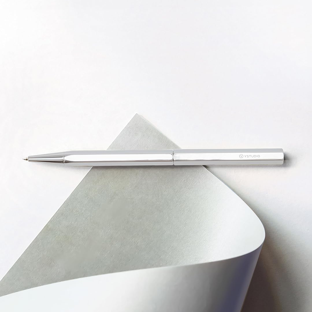 Ystudio Ballpoint Pen – Classic Revolve in Spring Shiny Silver