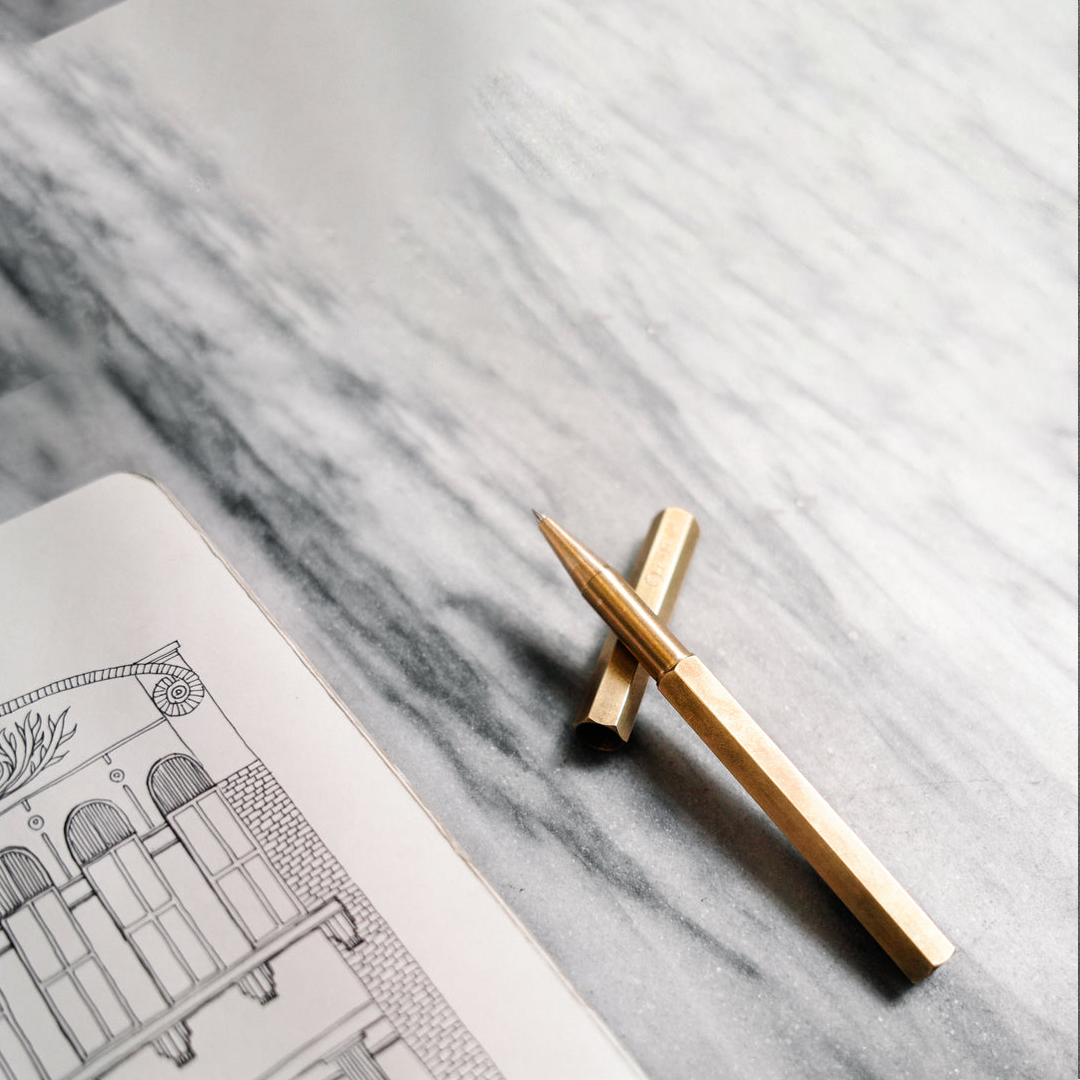 Ystudio Classic Revolve Rollerball Pen – Brass Gold