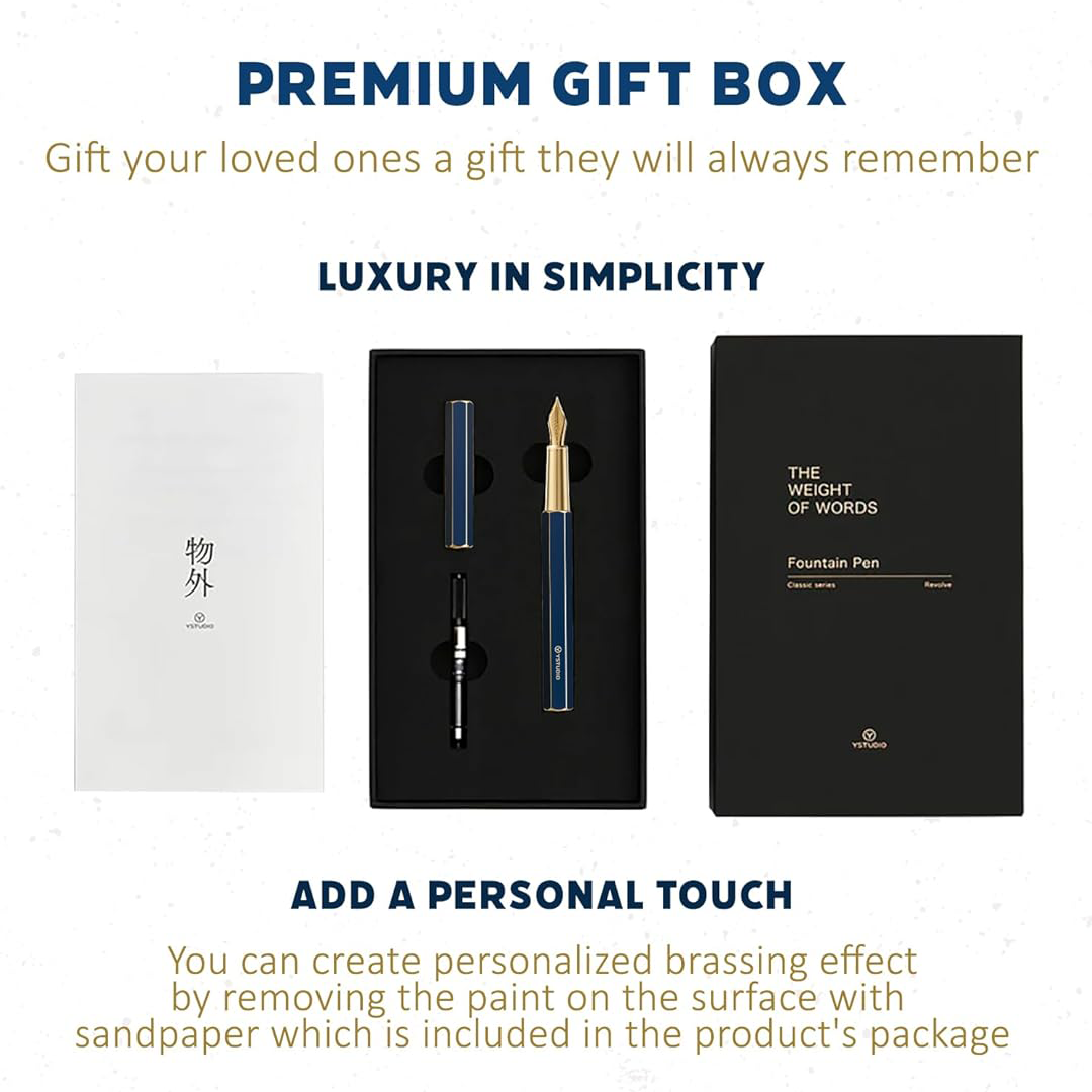 Ystudio Classic Revolve Fountain Pen - Blue Hexogon | Medium Nib