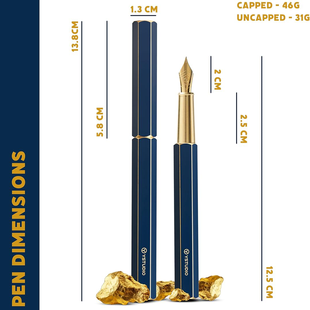 Ystudio Classic Revolve Fountain Pen - Blue Hexogon | Medium Nib