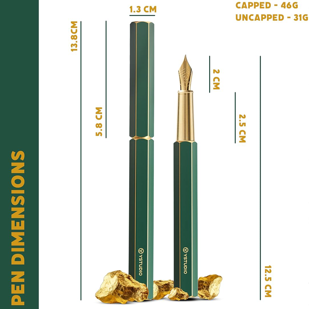 Ystudio Classic Revolve Fountain Pen - Green Hexogon | Medium Nib
